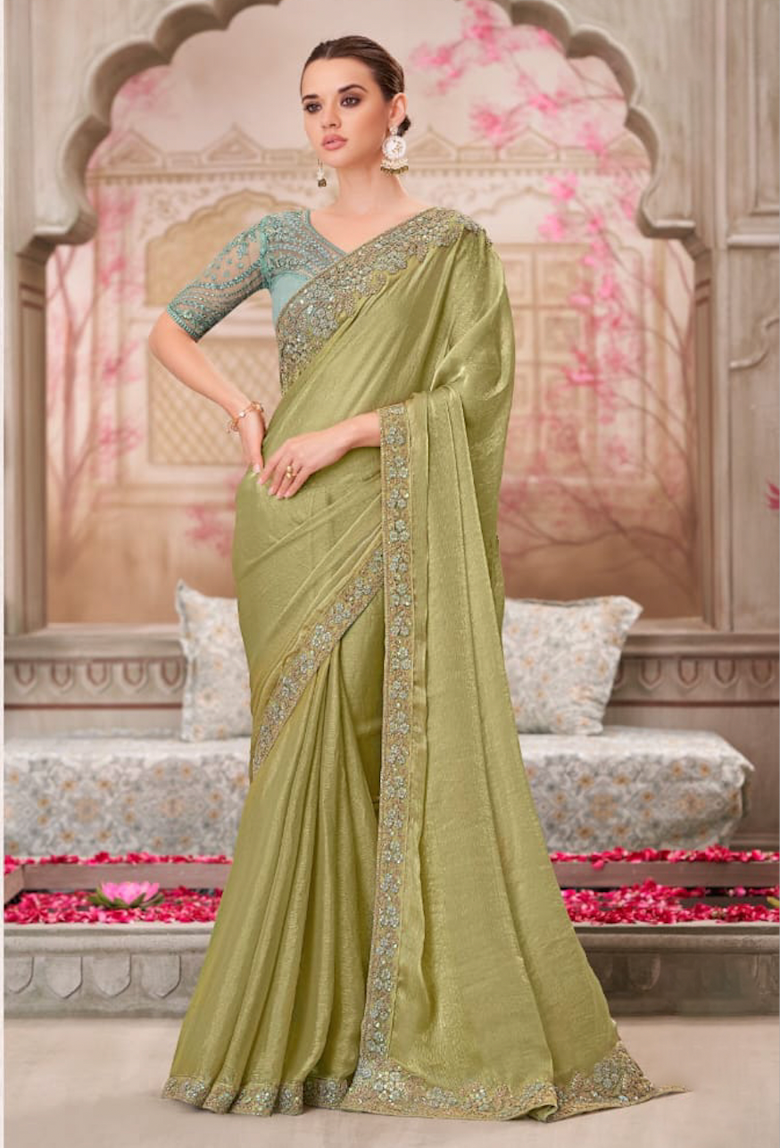 Matrut | Silver Screen Glass Green Shimmer Saree