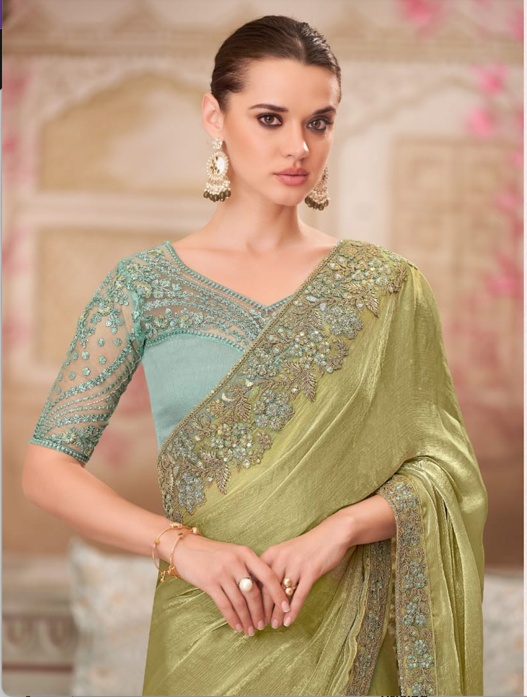 Matrut | Silver Screen Glass Green Shimmer Saree