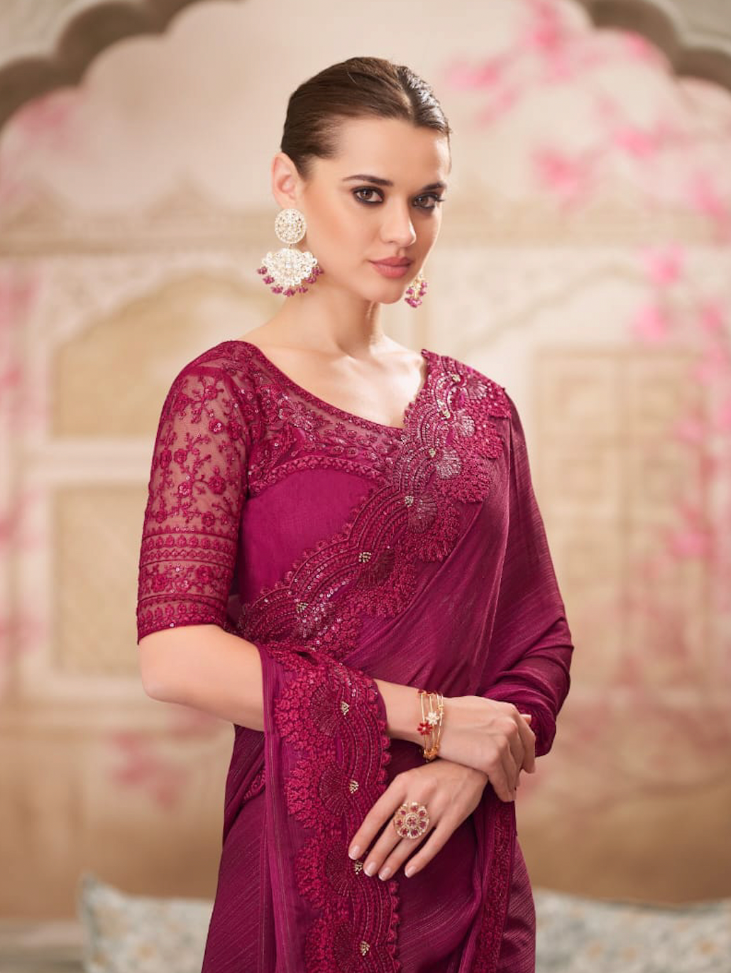 Matrut | Silver Screen Wine Shimmer Saree