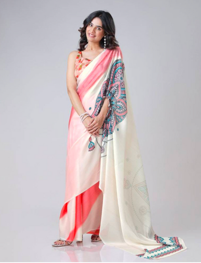 Matrut  |  Soft Blush Pink Stripe Freehand Saree
