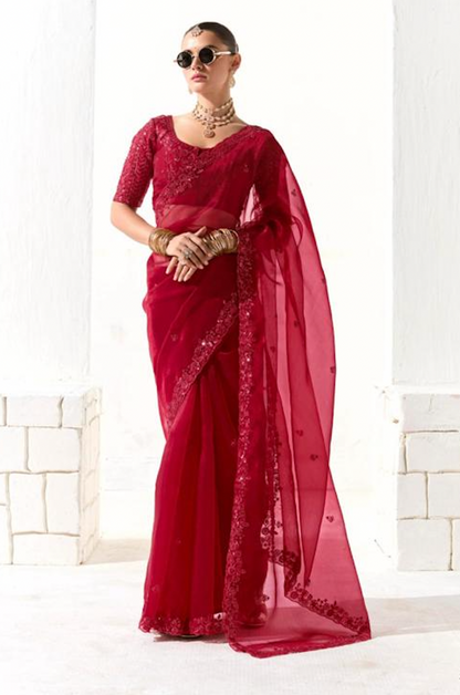 Matrut |  Cherry Chant Red Saree