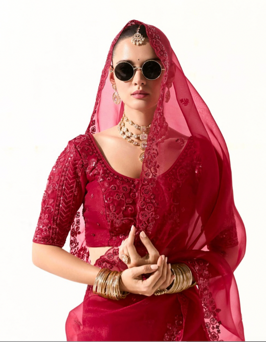 Matrut |  Cherry Chant Red Saree