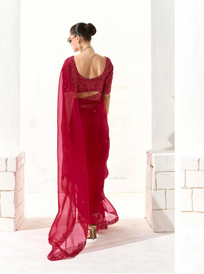 Matrut |  Cherry Chant Red Saree