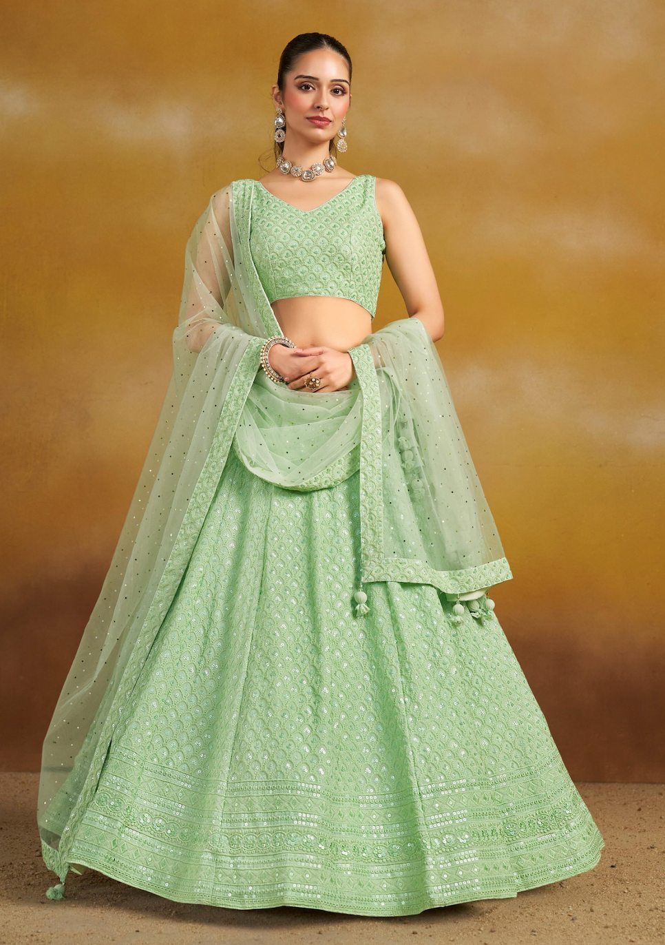 Matrut | Florance Pista Green Lehenga