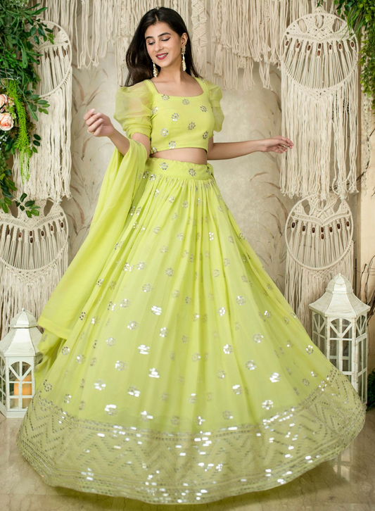 Matrut | Amber Blaze Lime Green Lehenga