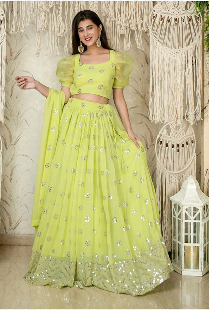 Matrut | Amber Blaze Lime Green Lehenga