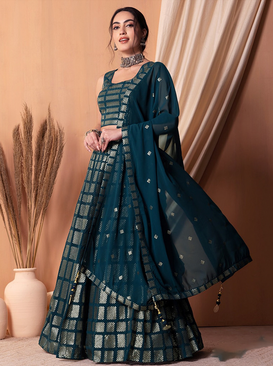 Matrut | Amber Blaze Teal Blue Lehenga