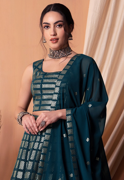 Matrut | Amber Blaze Teal Blue Lehenga