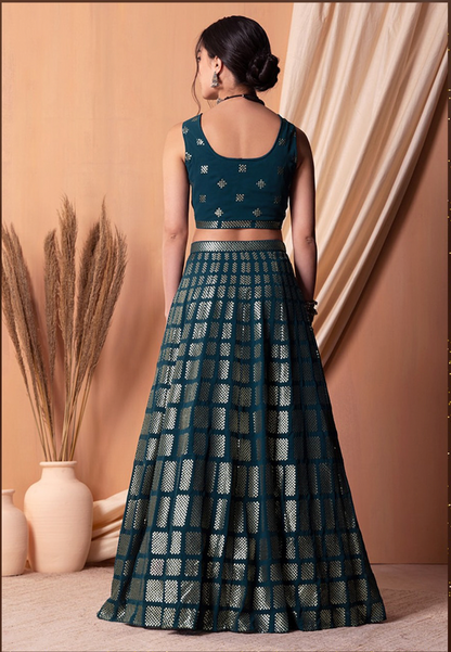 Matrut | Amber Blaze Teal Blue Lehenga