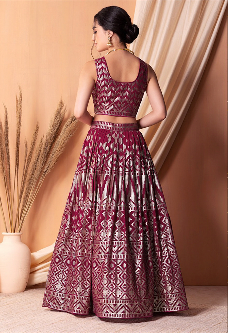 Matrut | Amber Blaze Wine Lehenga