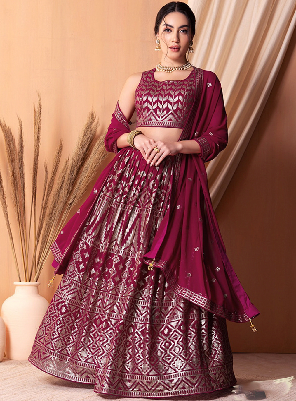 Matrut | Amber Blaze Wine Lehenga