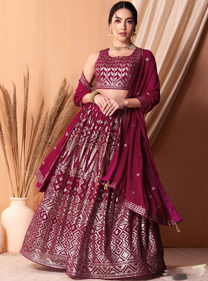 Matrut | Amber Blaze Wine Lehenga