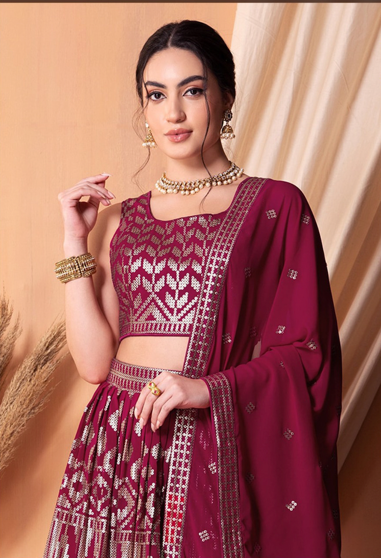 Matrut | Amber Blaze Wine Lehenga