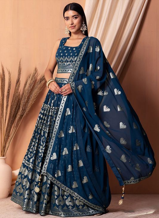 Matrut | Amber Blaze Navy Blue Lehenga