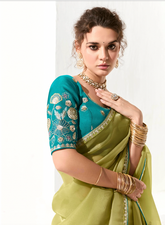 Matrut |  Cherry Chant Pista Green Saree