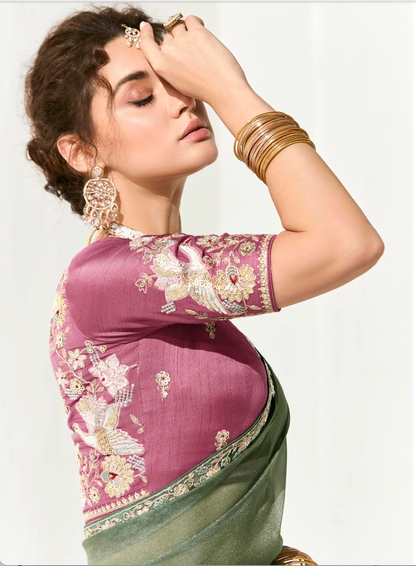 Matrut |  Cherry Chant Sea Green Saree