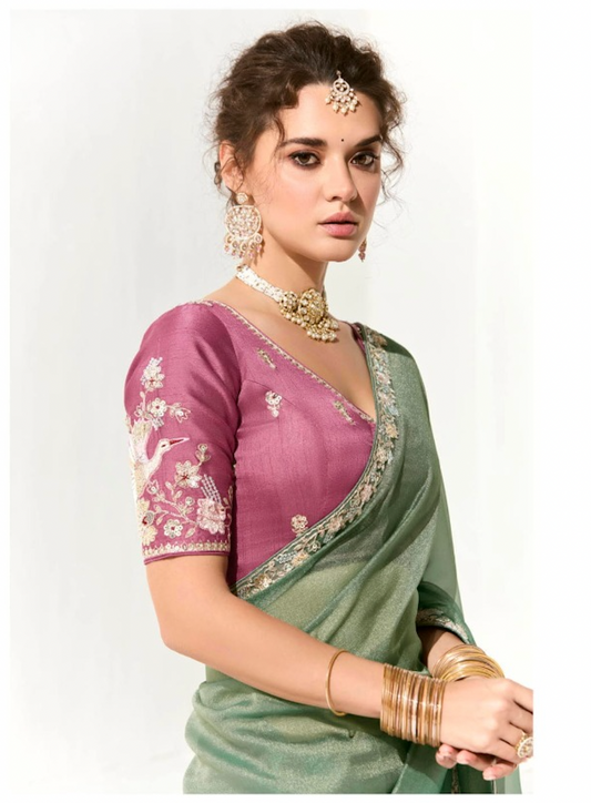 Matrut |  Cherry Chant Sea Green Saree