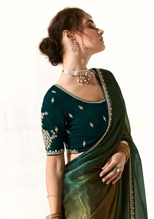 Matrut |  Cherry Chant Green Multi-tone Saree
