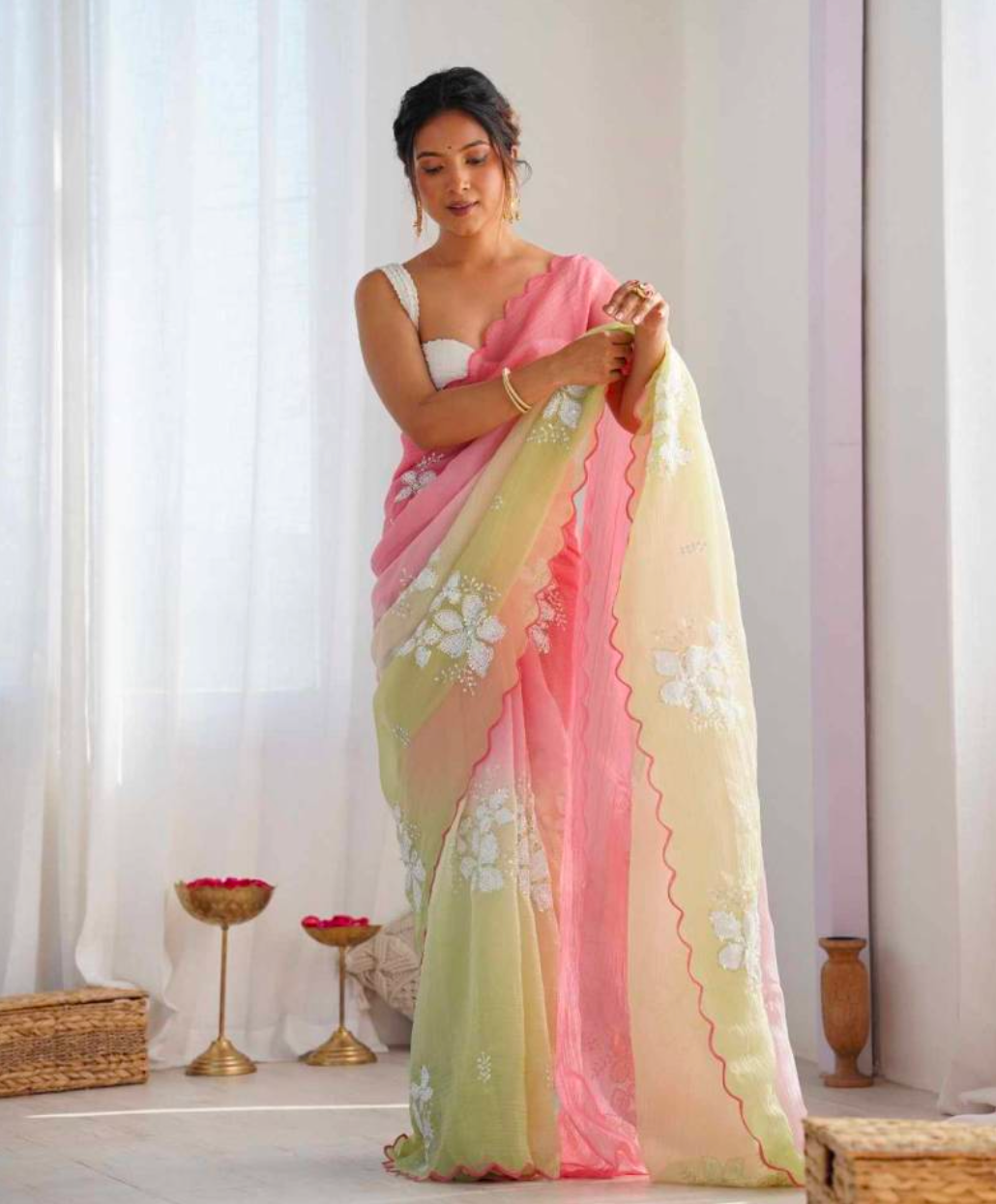 Matrut | Daydream Drift Pink-Green Saree