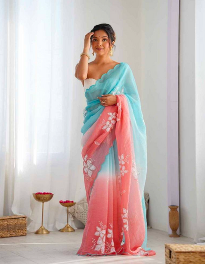 Matrut | Daydream Drift Pink-Blue Saree