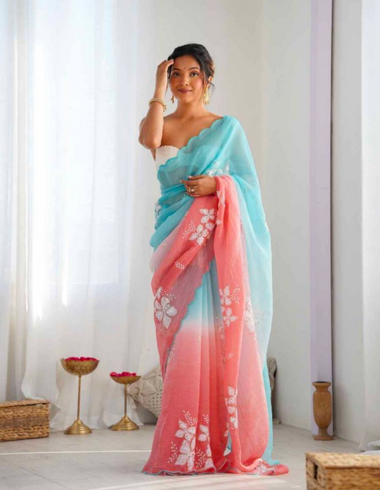 Matrut | Daydream Drift Pink-Blue Saree