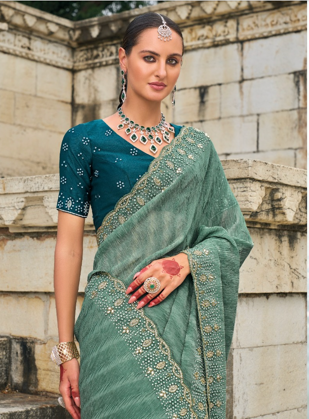 Matrut | Shahi Andaaz Sea Green Saree