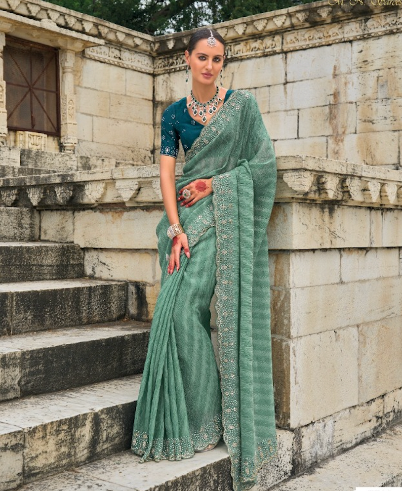Matrut | Shahi Andaaz Sea Green Saree