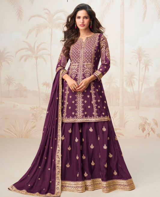 Matrut  | Mumtaz Wine Sharara Suit