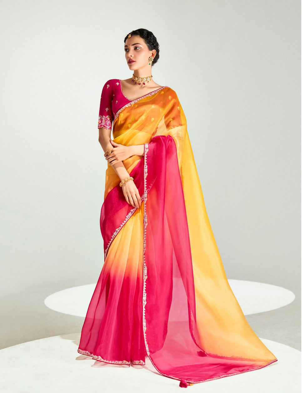 Matrut | Swish Blush Red-Yellow Saree