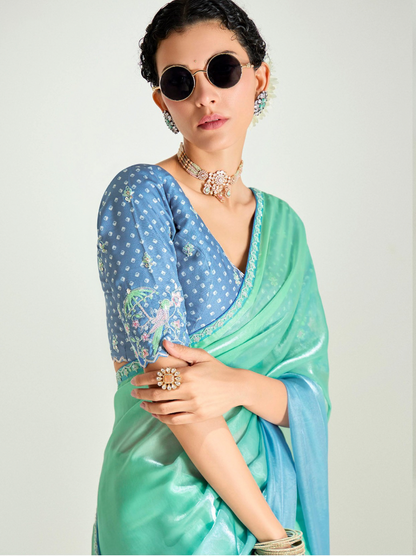 Matrut | Swish Blush Sea green-Blue Saree