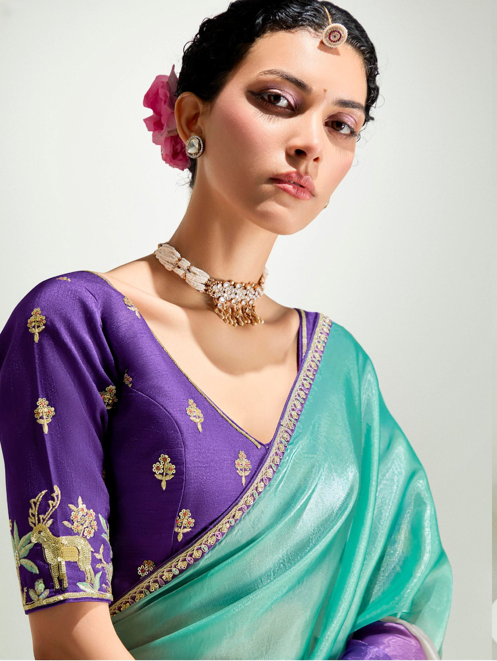 Matrut | Swish Blush Sea Green-Purple Saree