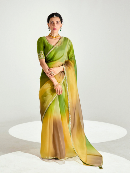 Matrut | Swish Blush Green-Yellow Saree