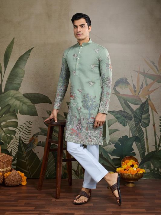 Matrut | Pixel Threads Green Kurta Set