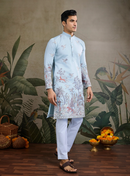 Matrut | Pixel Threads Sky Blue Kurta Set