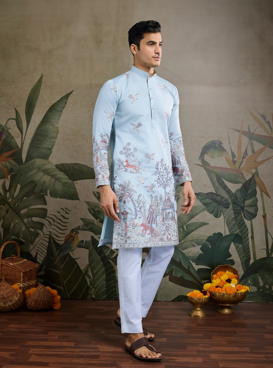 Matrut | Pixel Threads Sky Blue Kurta Set