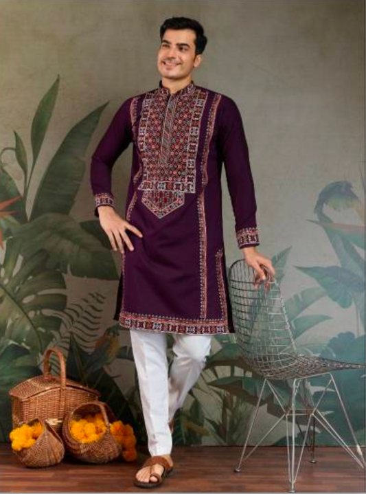 Matrut | Fusion Fits-4 Wine Kurta Set