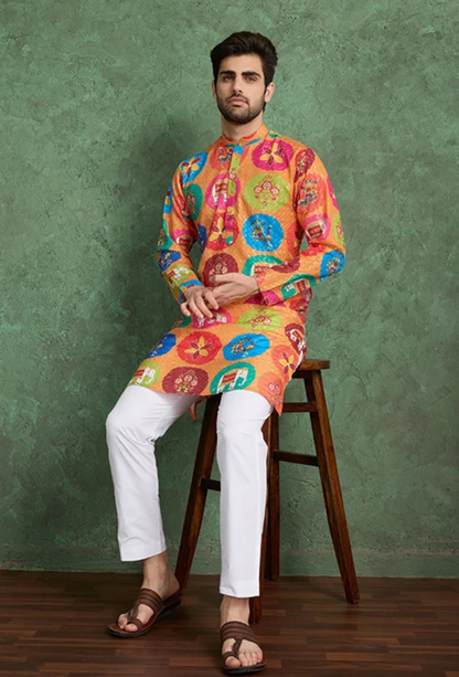 Matrut | Kurta Kraft Orange Multicolor Kurta Set