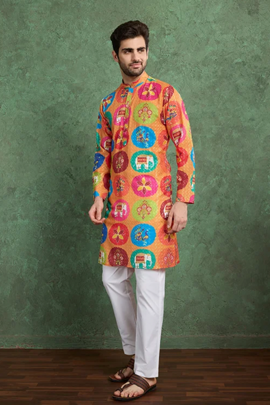 Matrut | Kurta Kraft Orange Multicolor Kurta Set