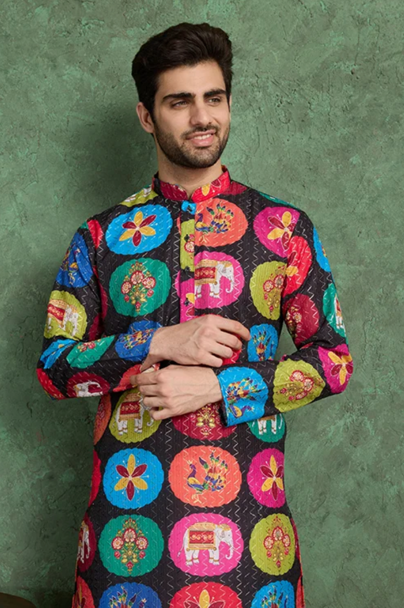 Matrut | Kurta Kraft Black Multicolor Kurta Set