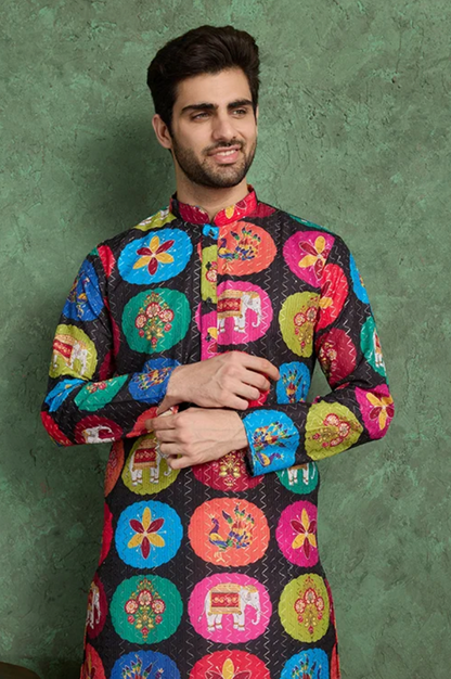 Matrut | Kurta Kraft Black Multicolor Kurta Set