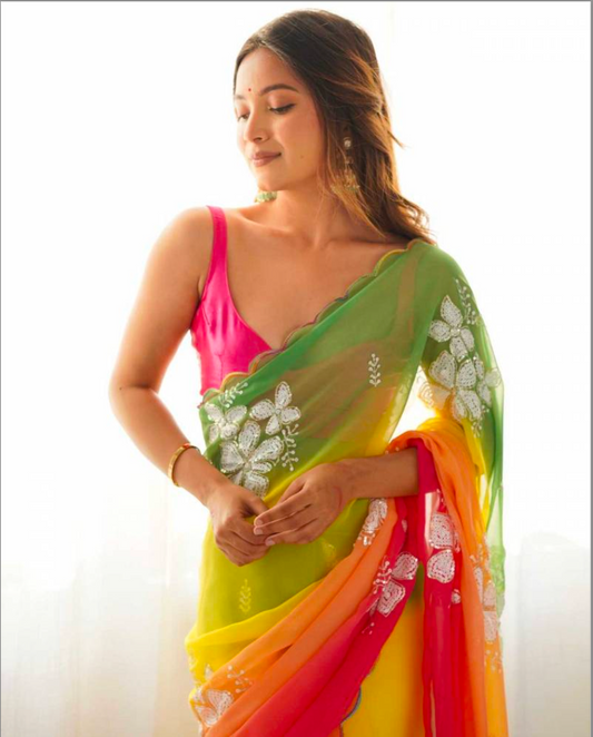 Matrut | Daydream Drift Green-Multicolor Saree