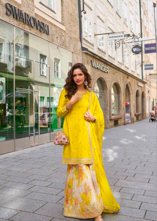 Matrut  | Rashmika Yellow Sharara Suit