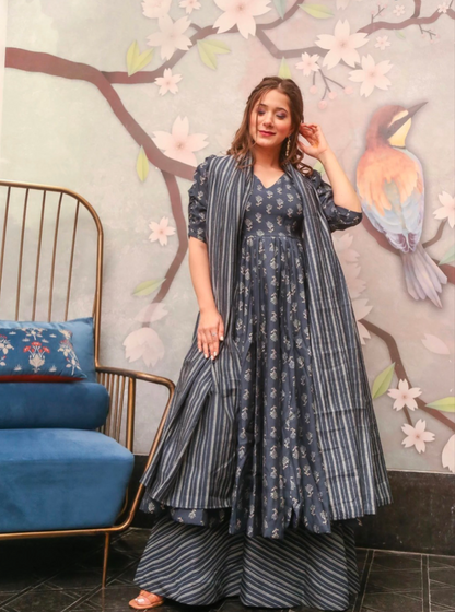 Matrut | Mithi Grey Anarkali Suit