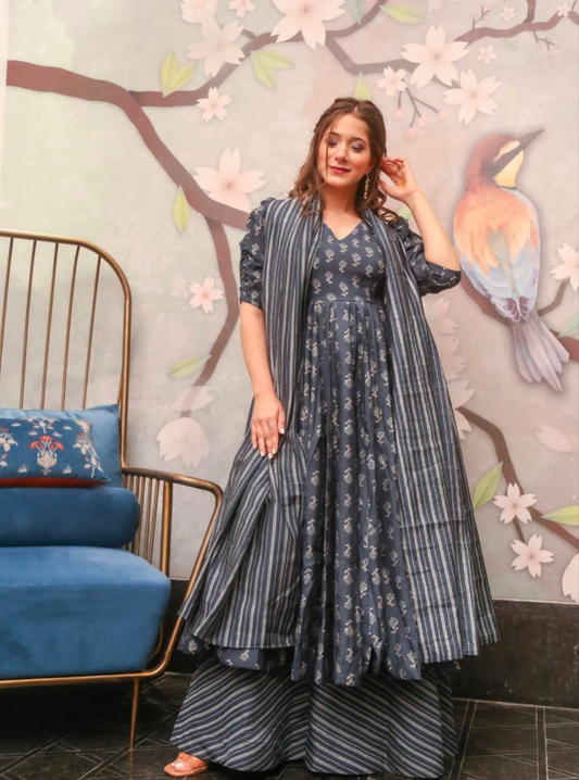 Matrut | Mithi Grey Anarkali Suit