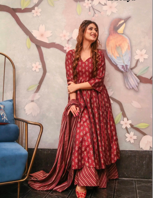 Matrut | Mithi Maroon Anarkali Suit