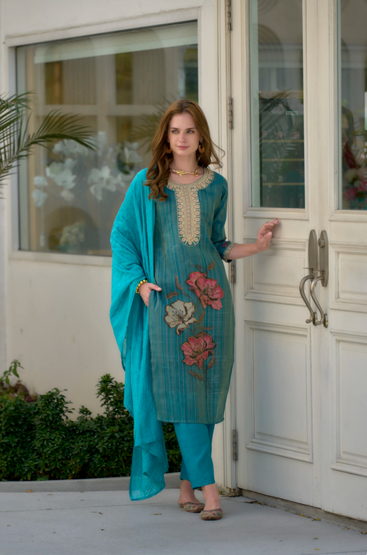 Matrut | Divine Bliss Firozi Straight Suit
