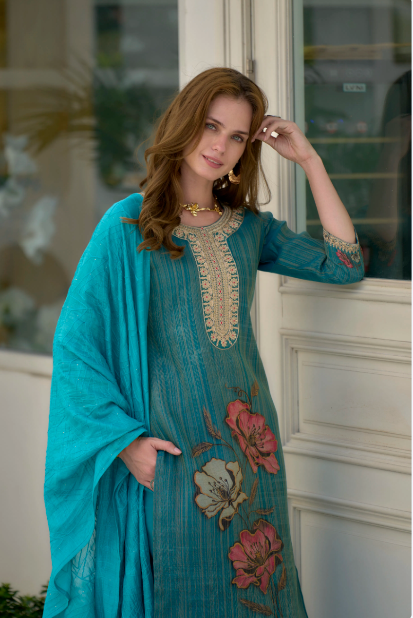 Matrut | Divine Bliss Firozi Straight Suit
