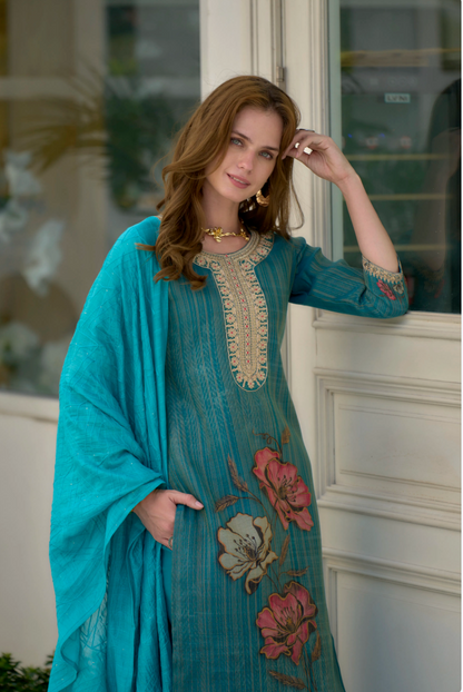 Matrut | Divine Bliss Firozi Straight Suit