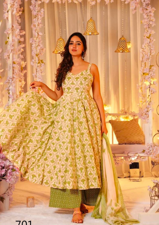 Matrut | Chaand Pista Green Anarkali Suit