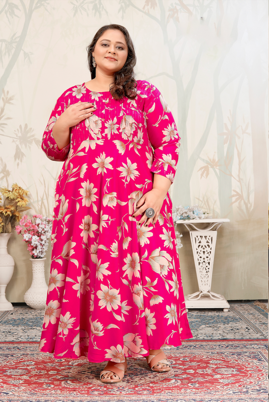 Matrut | Joyous Pink Floral Long Dress